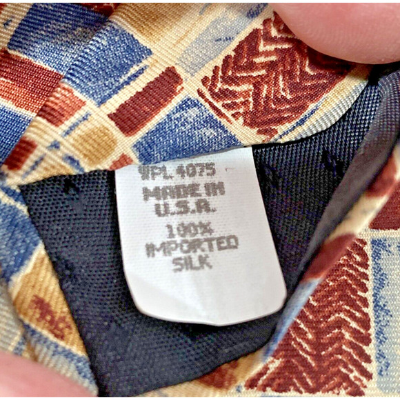 Vintage Oscar De La Renta Silk Tie Necktie Luxury Made in USA Mod Retro tan blue - Picture 6 of 7